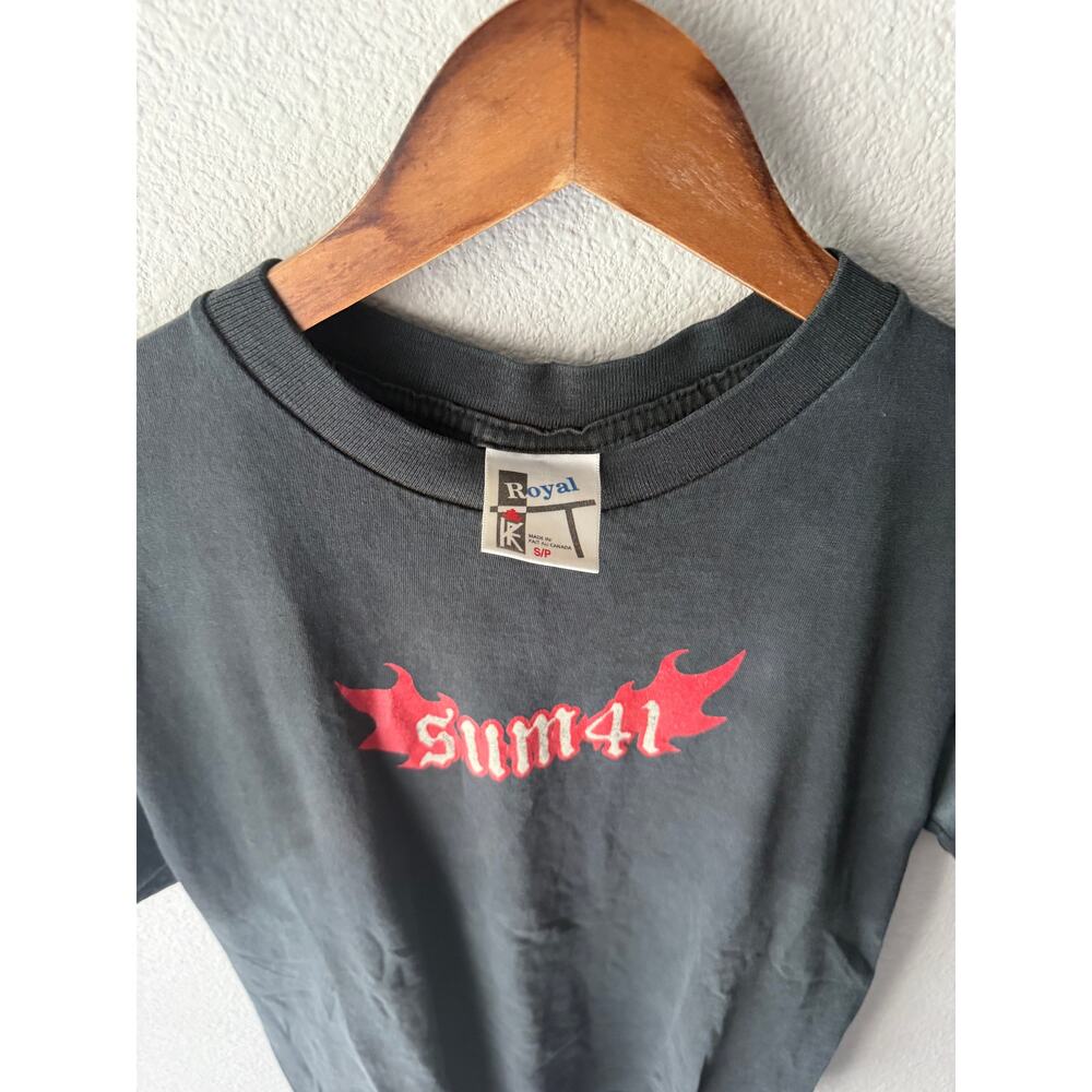 Vintage Sum 41 Flame Logo Band Tee Y2K Punk Pop Punk Black T-Shirt Small